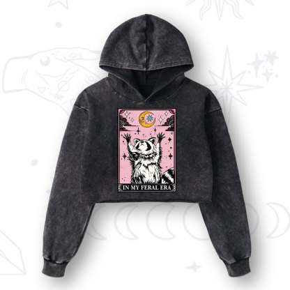 Purplehecate The In My Feral Era Tarot Raccoon Washed Cropped Hoodie