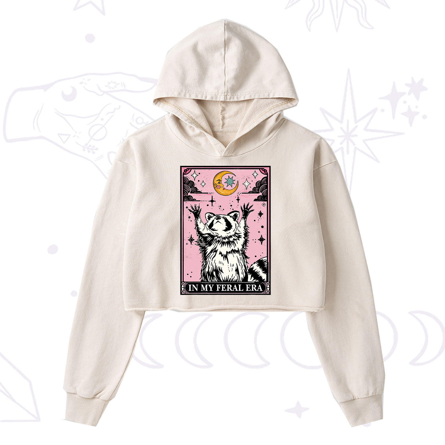 Purplehecate The In My Feral Era Tarot Raccoon Washed Cropped Hoodie