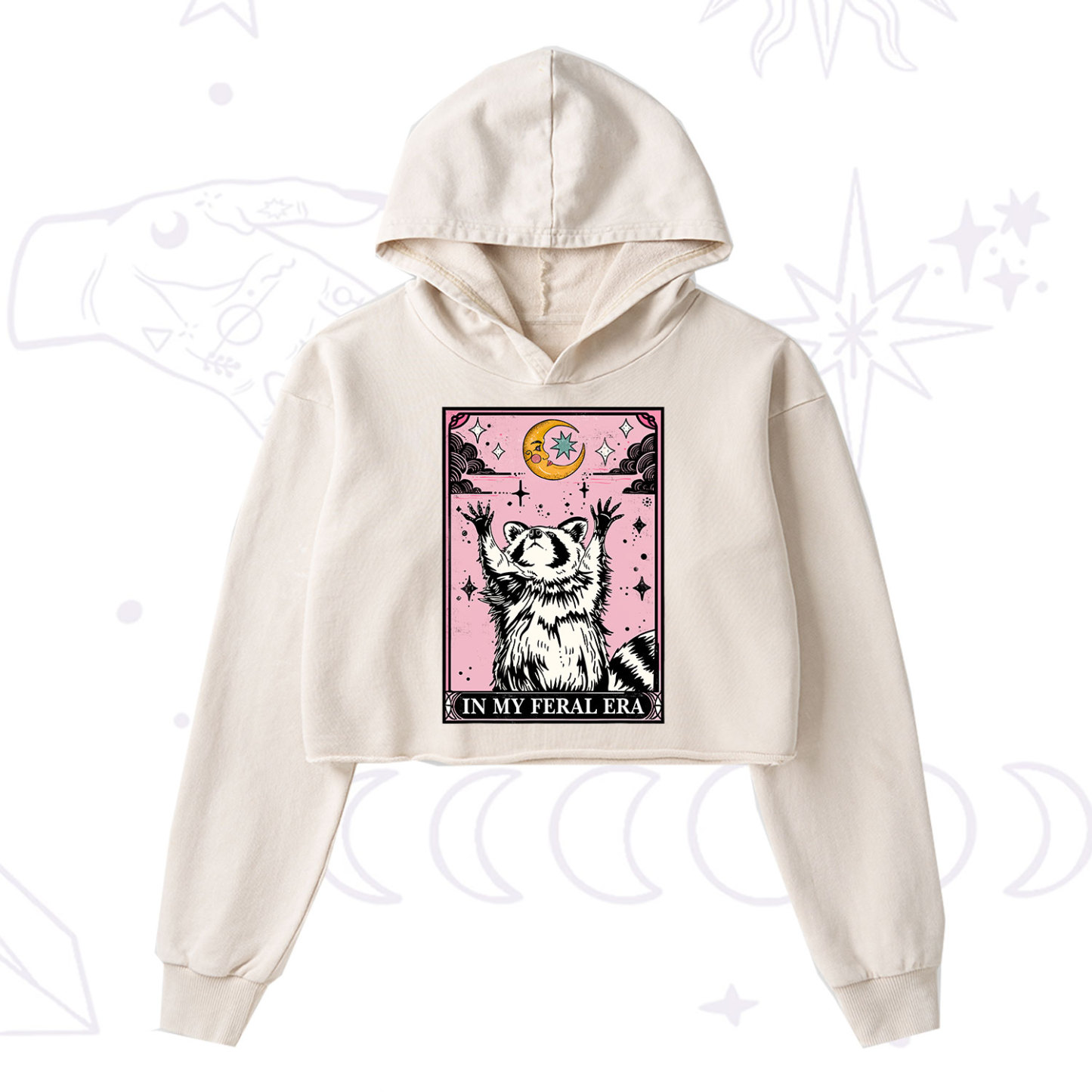 Purplehecate The In My Feral Era Tarot Raccoon Washed Cropped Hoodie