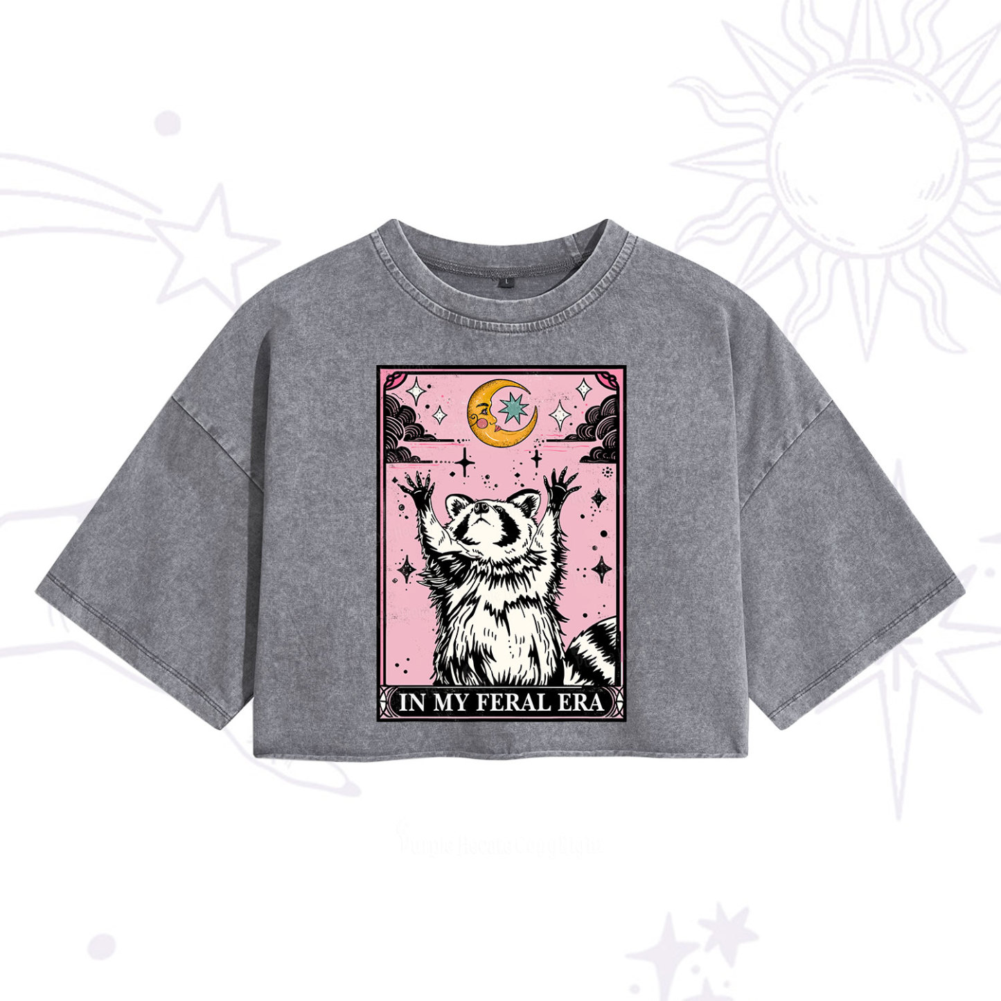 Purplehecate The In My Feral Era Tarot Raccoon Washed Cropped T-Shirt