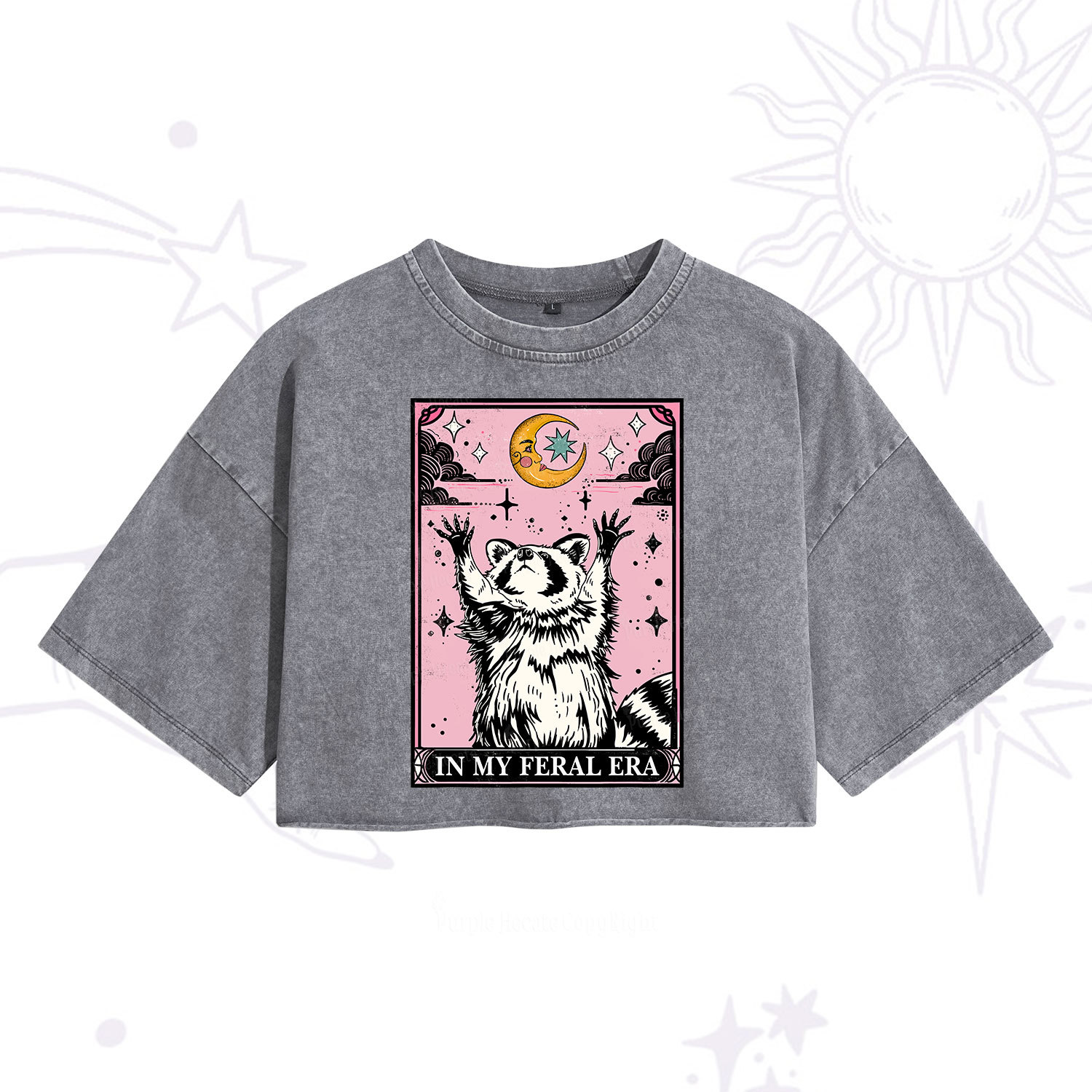 Purplehecate The In My Feral Era Tarot Raccoon Washed Cropped T-Shirt
