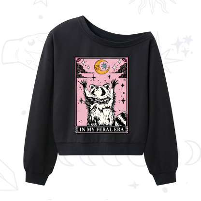 Purplehecate The In My Feral Era Tarot Raccoon One Shoulder Sweatshirt