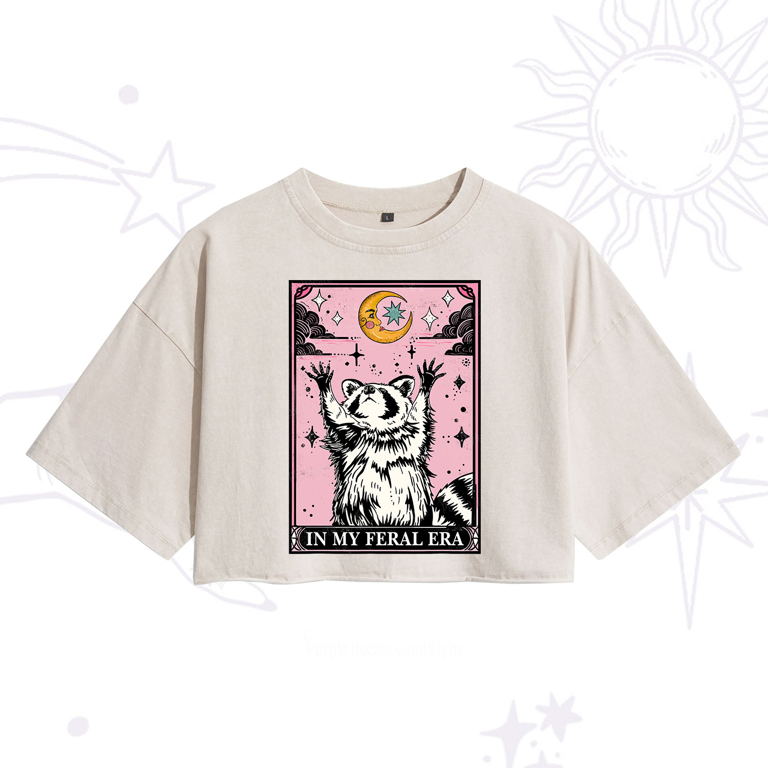 Purplehecate The In My Feral Era Tarot Raccoon Washed Cropped T-Shirt