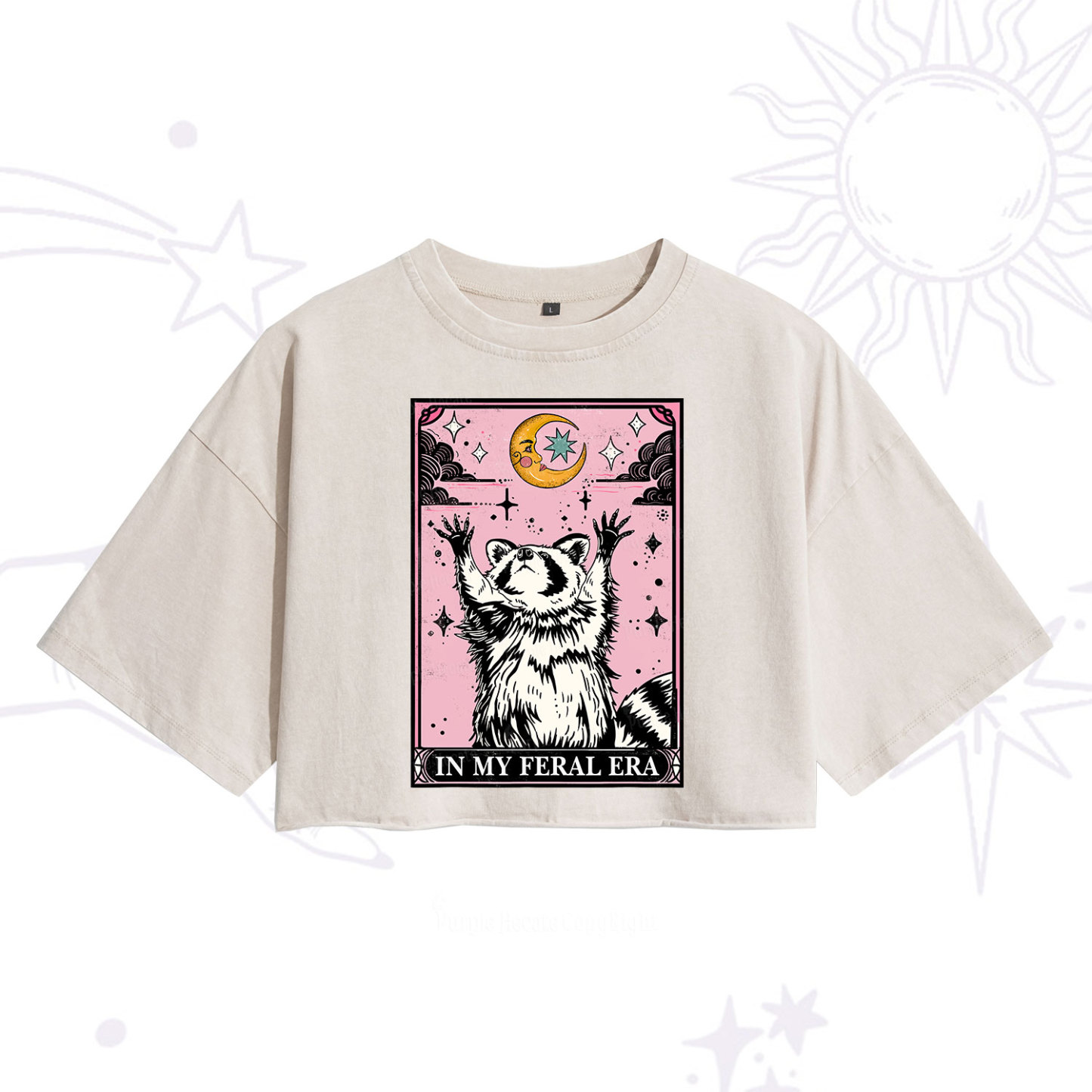 Purplehecate The In My Feral Era Tarot Raccoon Washed Cropped T-Shirt