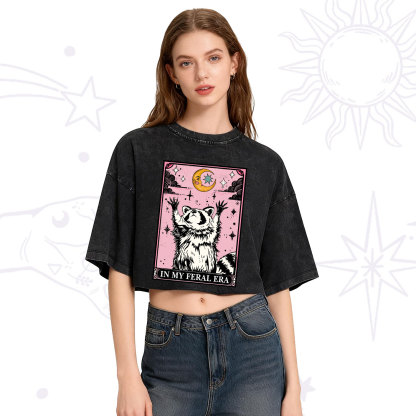 Purplehecate The In My Feral Era Tarot Raccoon Washed Cropped T-Shirt