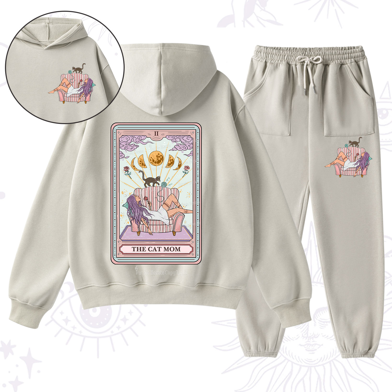 Purplehecate The Cat Mom Tarot Fleece Hoodie Suit
