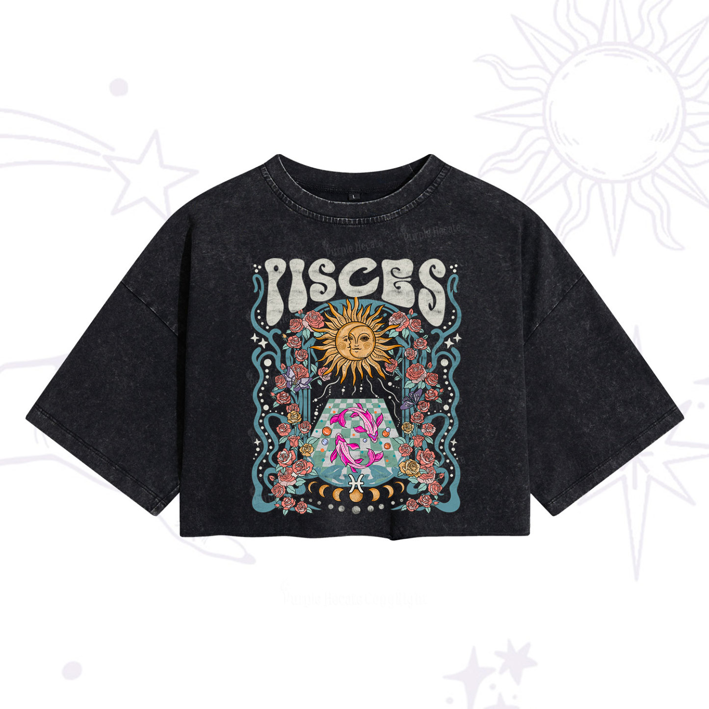 Purplehecate Pisces Spirit Zodiac Washed Cropped T-Shirt