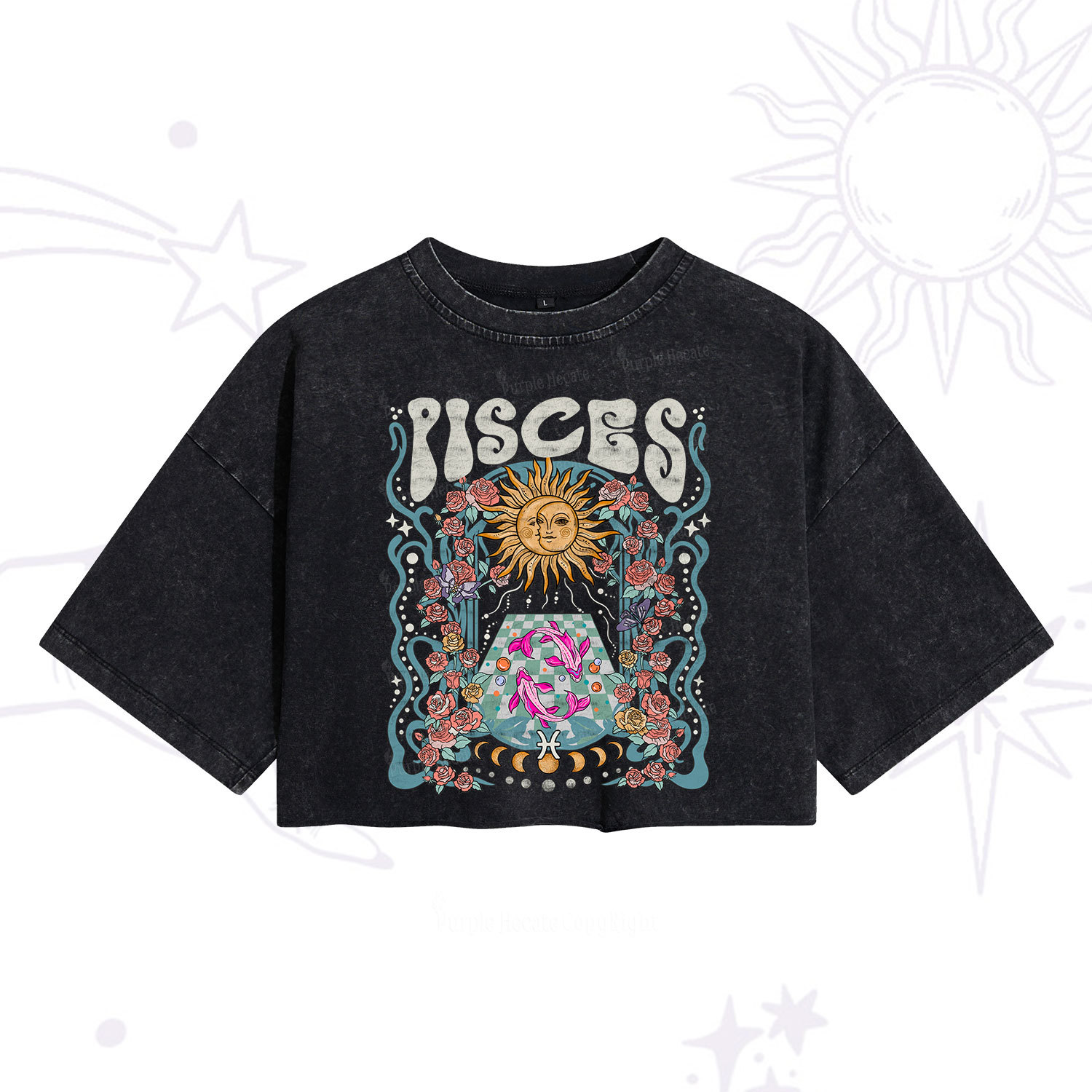 Purplehecate Pisces Spirit Zodiac Washed Cropped T-Shirt