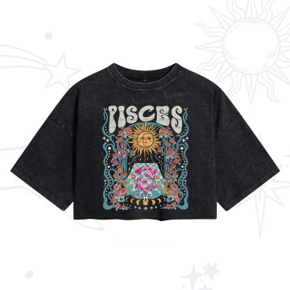 Purplehecate Pisces Spirit Zodiac Washed Cropped T-Shirt