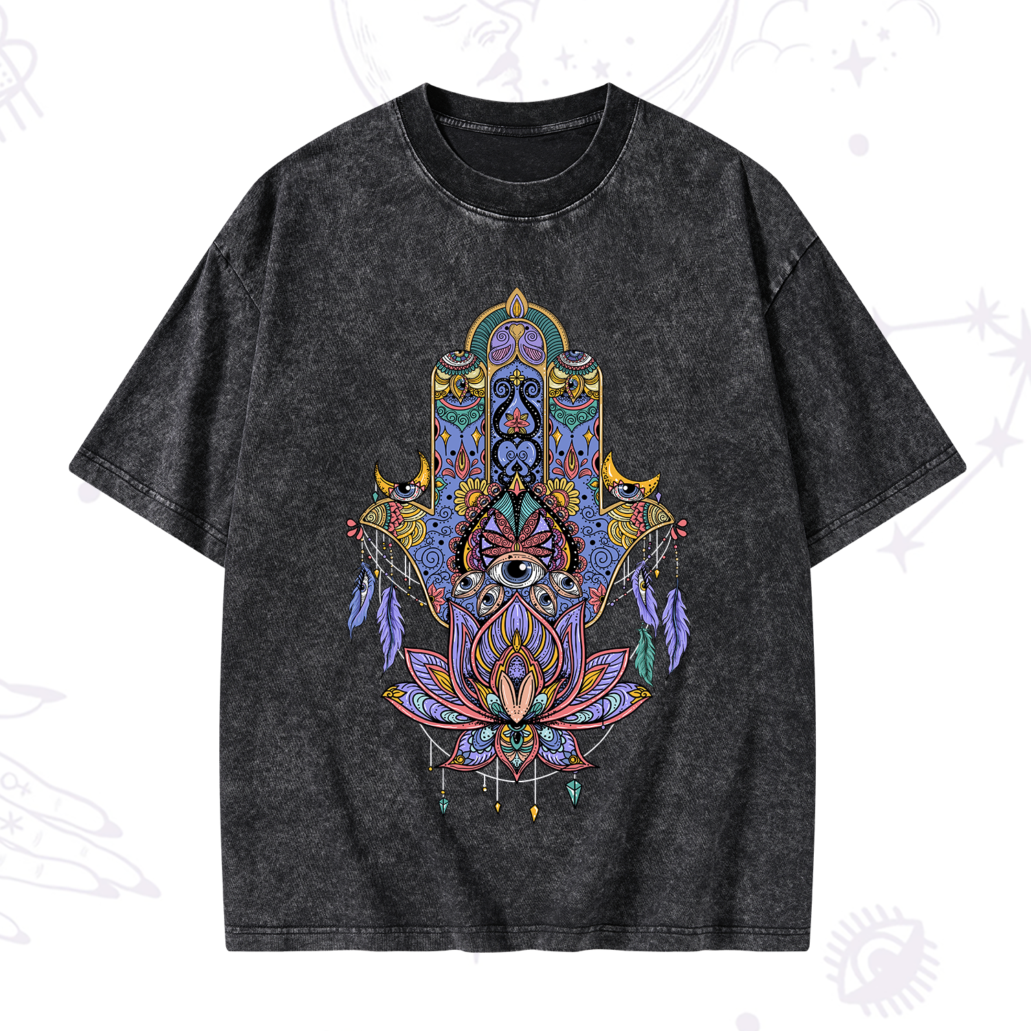 Purplehecate Hamsa Evil Eye Washed T-Shirt