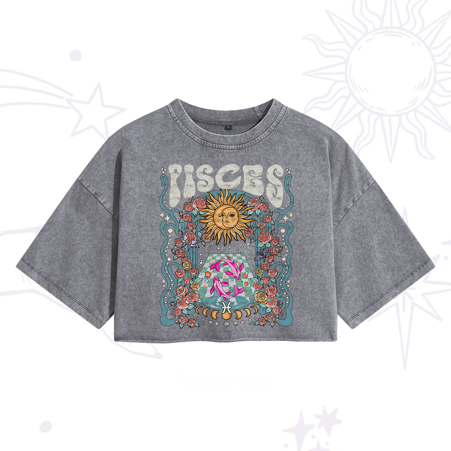 Purplehecate Pisces Spirit Zodiac Washed Cropped T-Shirt