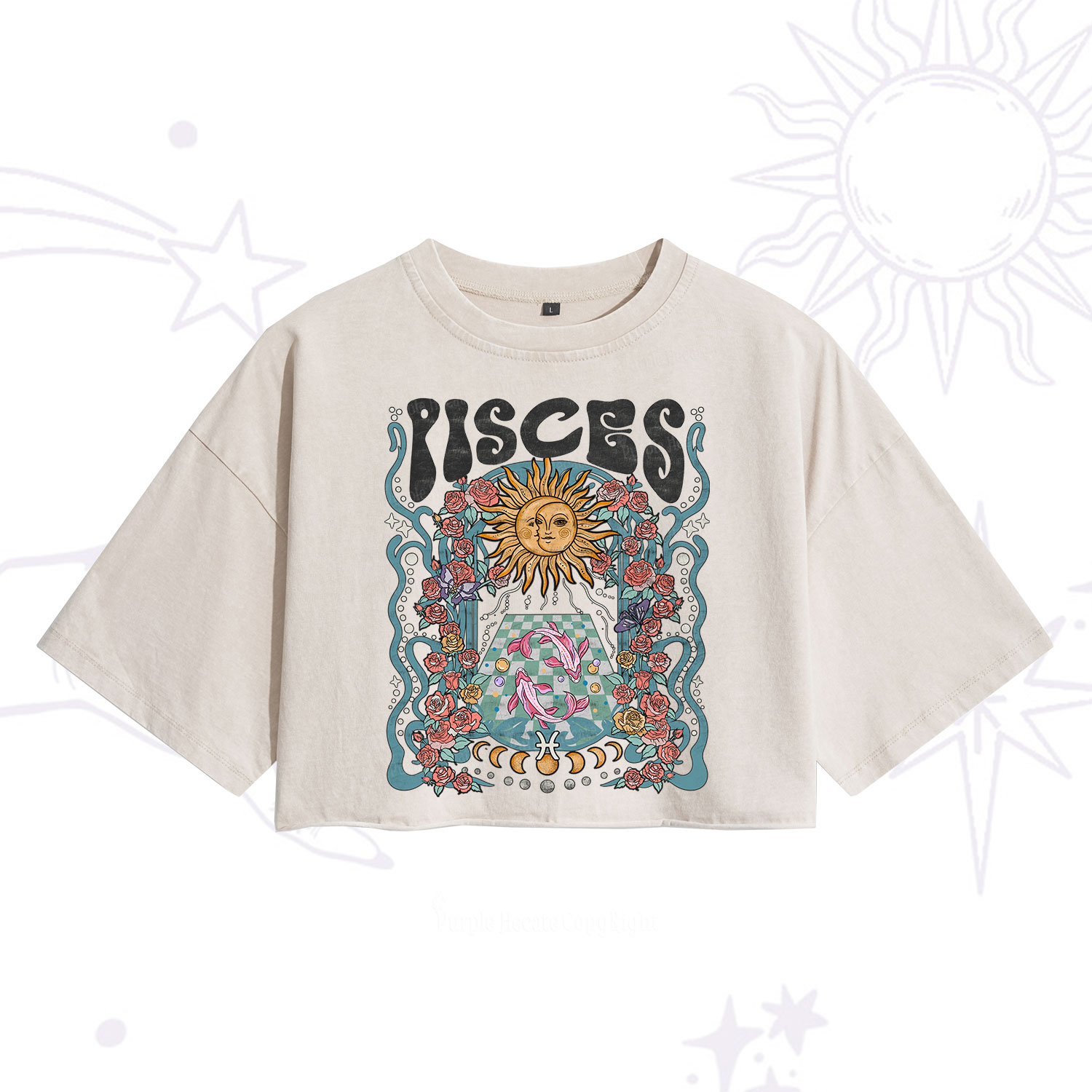 Purplehecate Pisces Spirit Zodiac Washed Cropped T-Shirt