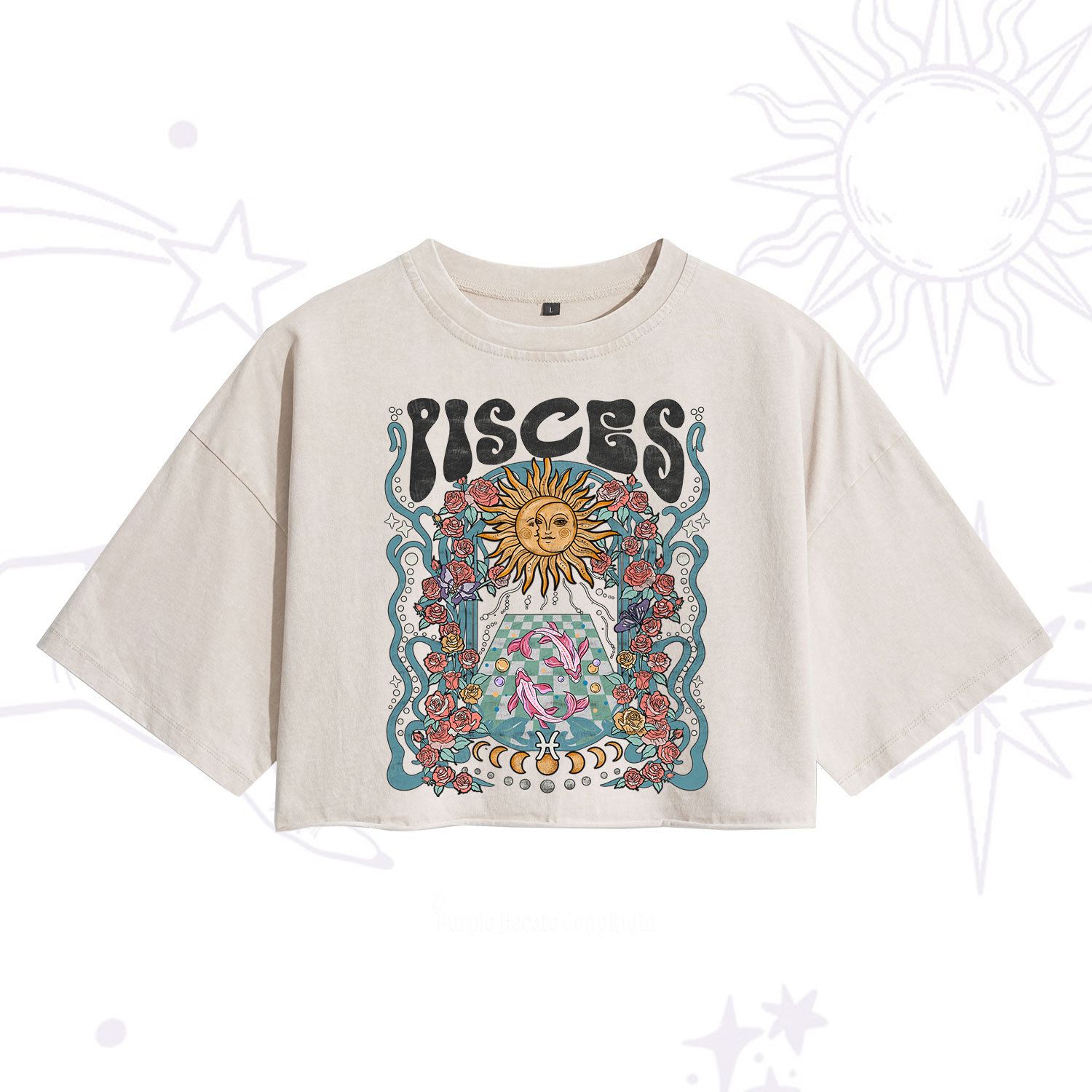 Purplehecate Pisces Spirit Zodiac Washed Cropped T-Shirt