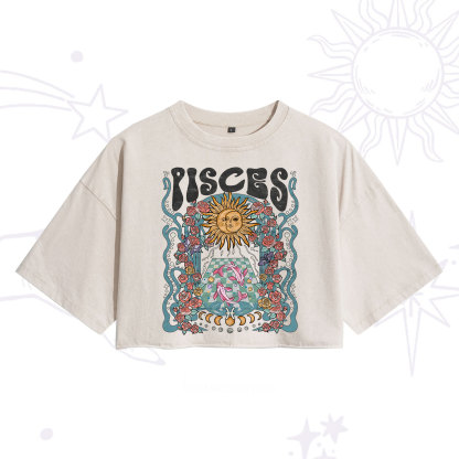 Purplehecate Pisces Spirit Zodiac Washed Cropped T-Shirt