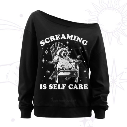 Purplehecate Screaming is Self Care Off The Shoulder Sweatshirt