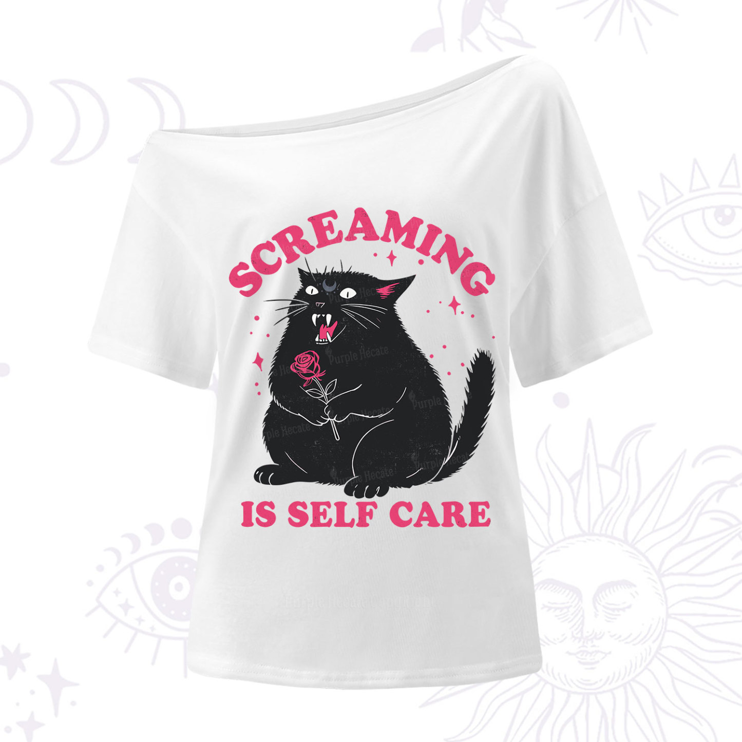 Purplehecate Funny Cat Screaming Is Self Care One Shoulder T-Shirt