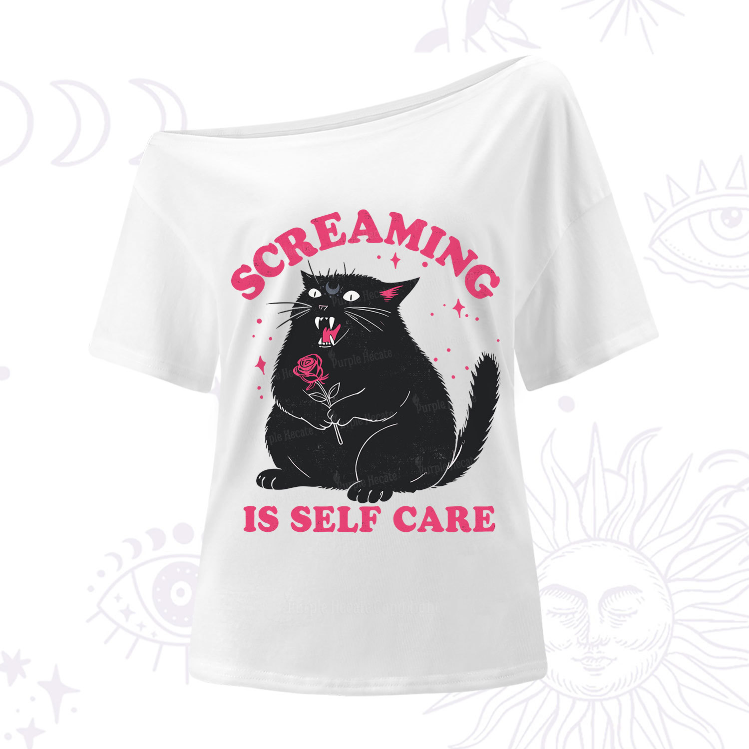 Purplehecate Funny Cat Screaming Is Self Care One Shoulder T-Shirt