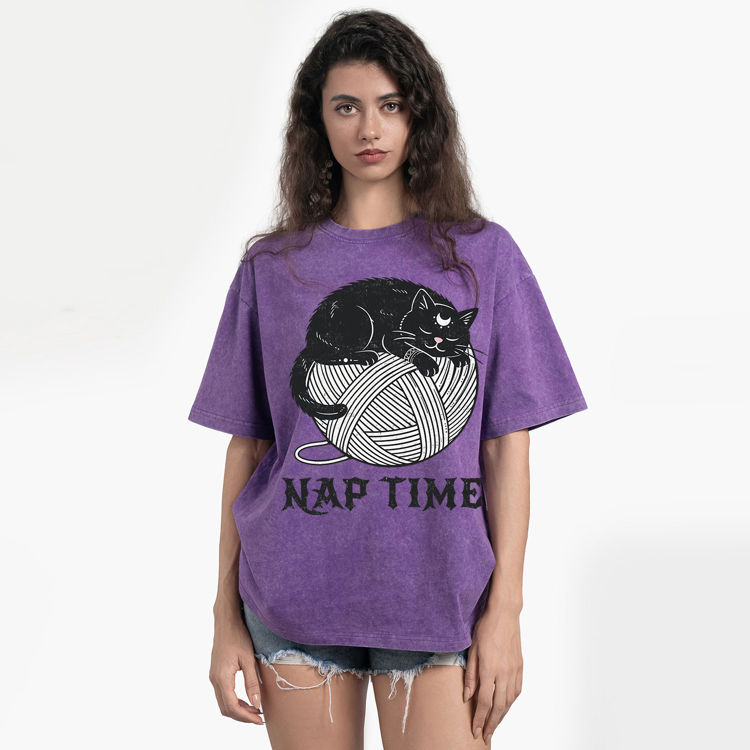 Purplehecate Nap Time Cat Washed T-Shirt