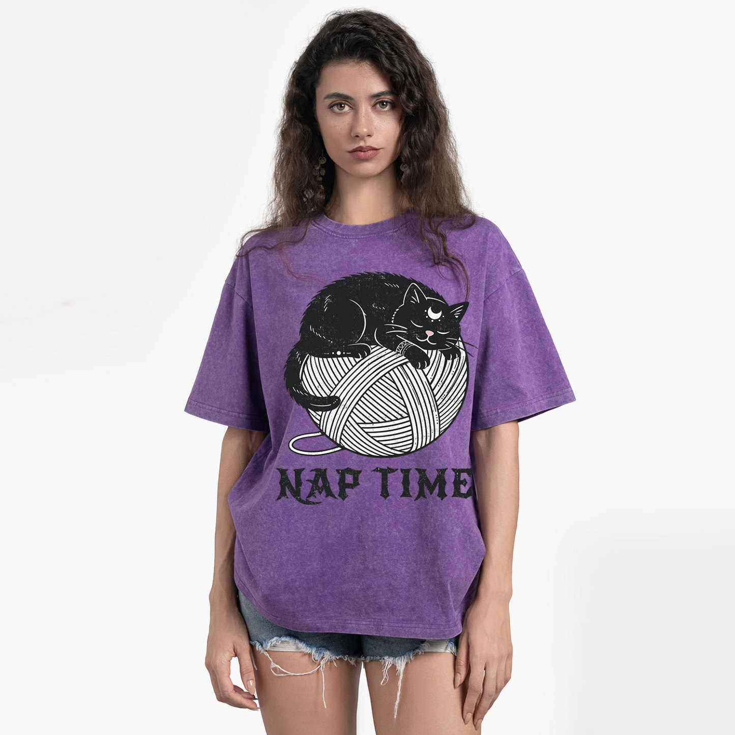 Purplehecate Nap Time Cat Washed T-Shirt