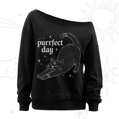 Purplehecate Purrfect Day Black Cat Off The Shoulder Sweatshirt