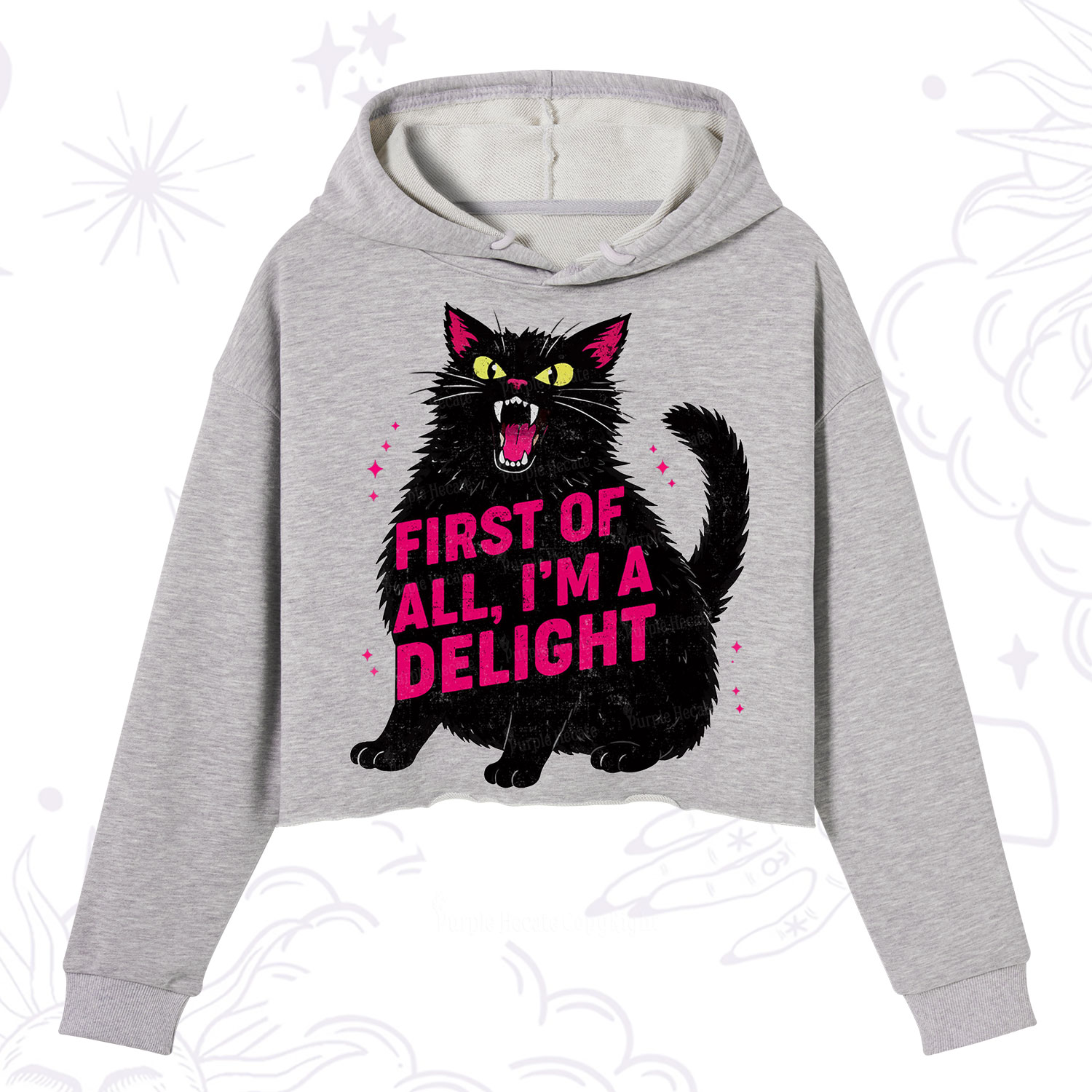 Purplehecate First Of All I'm A Delight Cat Crop Hoodie
