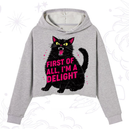Purplehecate First Of All I'm A Delight Cat Crop Hoodie