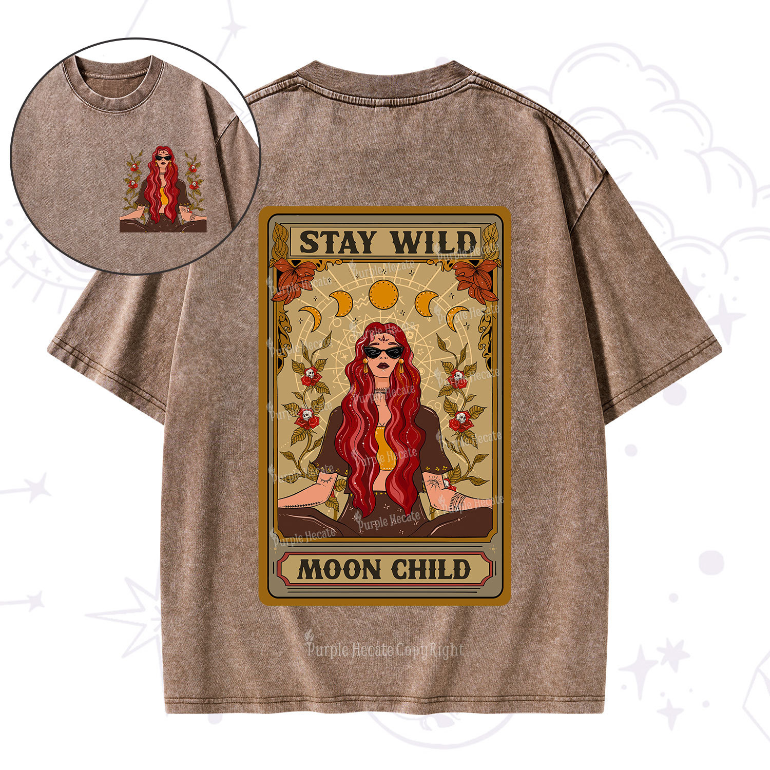 Purplehecate The Stay Wild Moon Child Oracle Card Washed T-Shirt