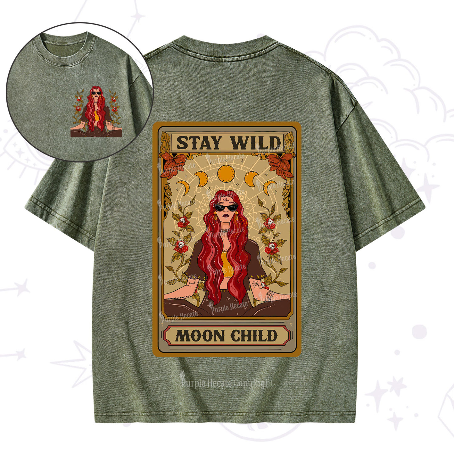 Purplehecate The Stay Wild Moon Child Oracle Card Washed T-Shirt
