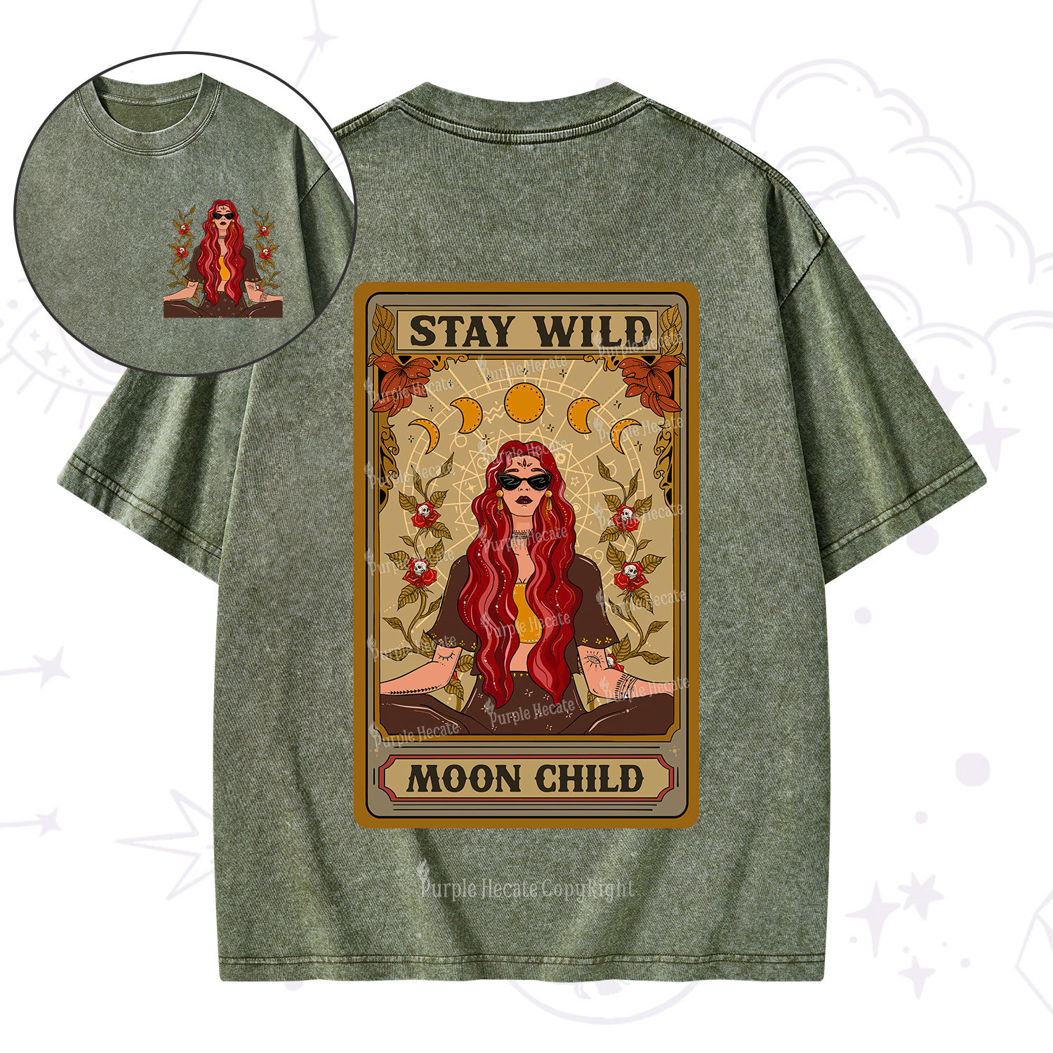 Purplehecate The Stay Wild Moon Child Oracle Card Washed T-Shirt