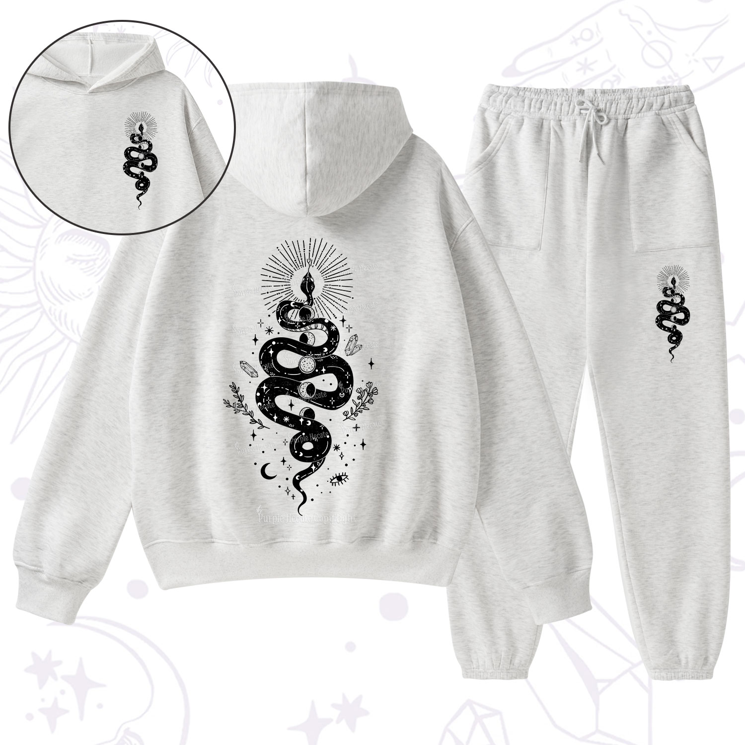 Purplehecate Mystical Moon Phases Snake Fleece Hoodie Suit
