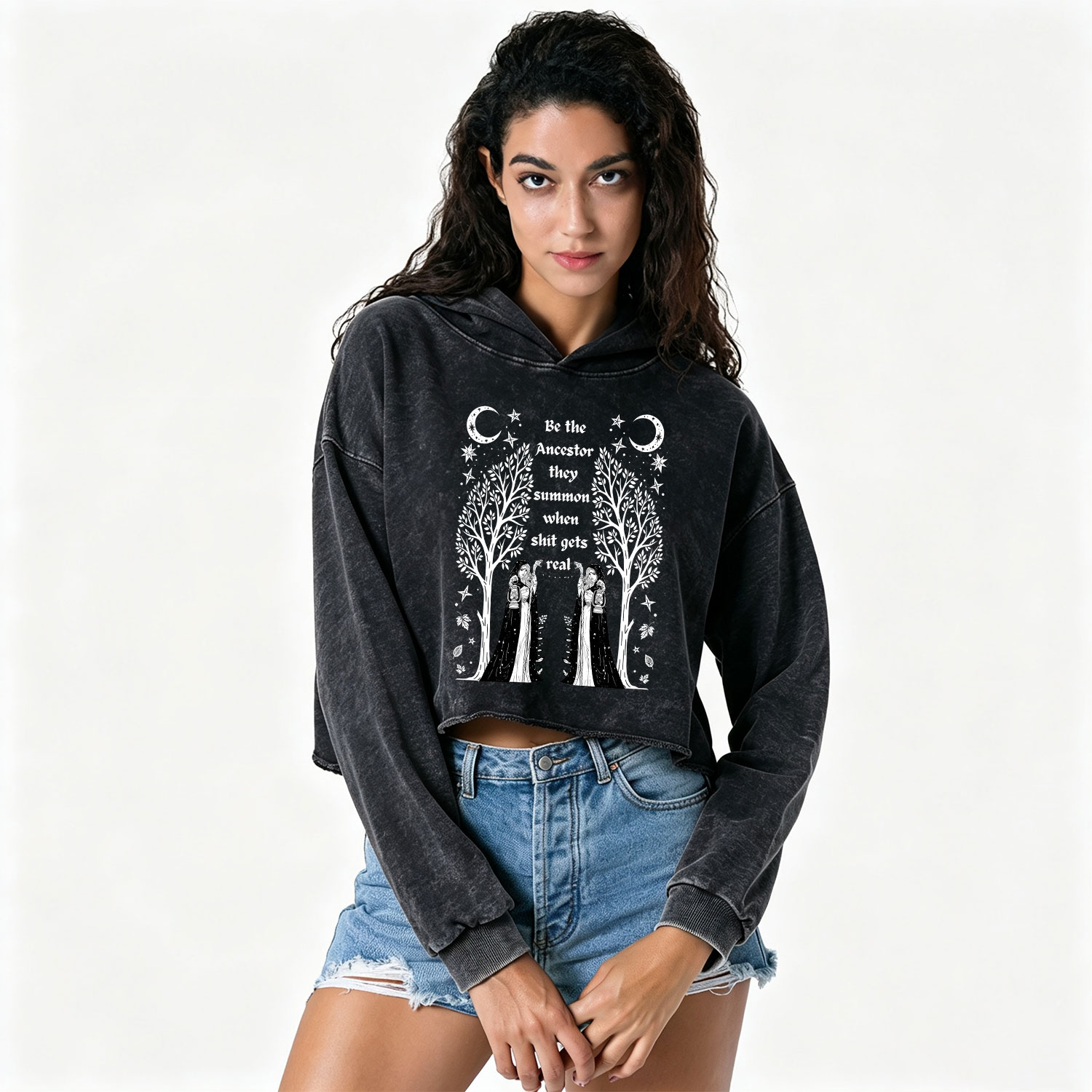 Purplehecate Be The Ancestor They Summon When Shit Gets Real Washed Cropped Hoodie