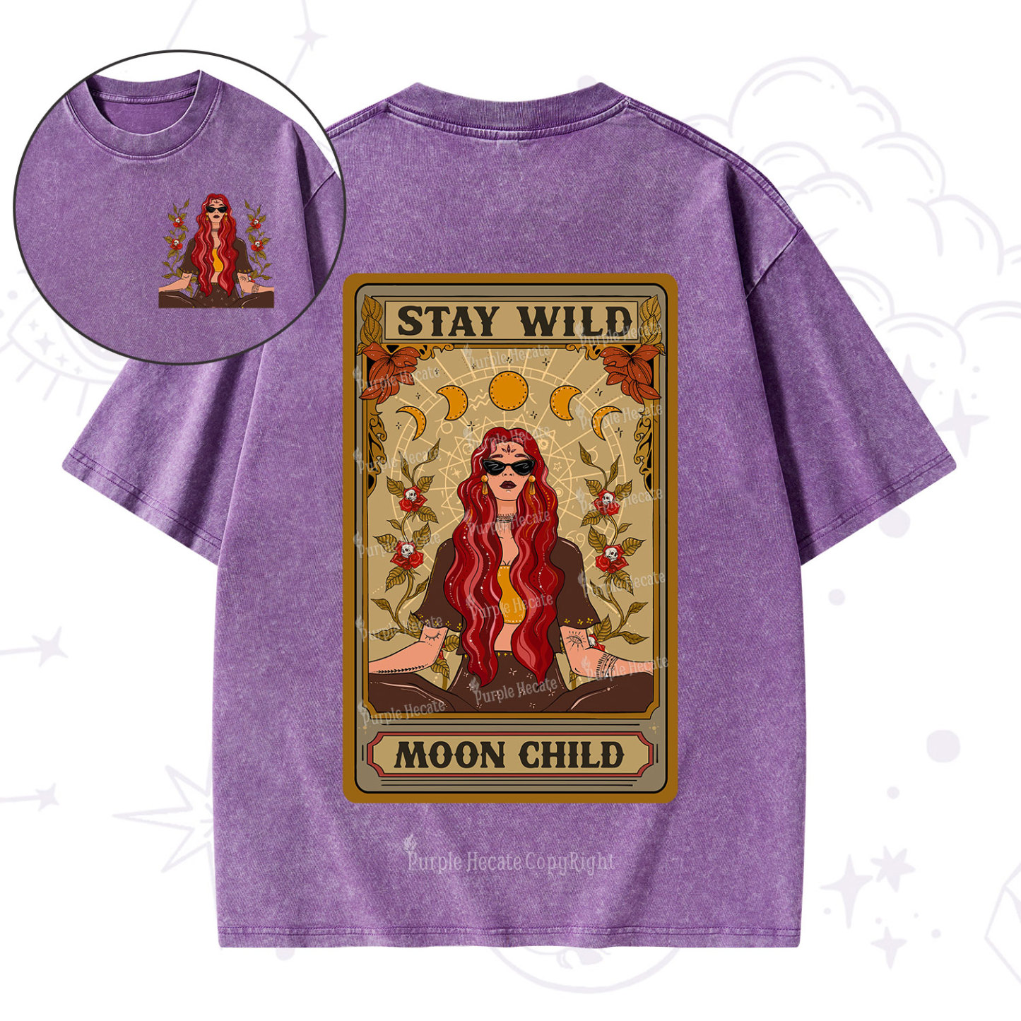 Purplehecate The Stay Wild Moon Child Oracle Card Washed T-Shirt