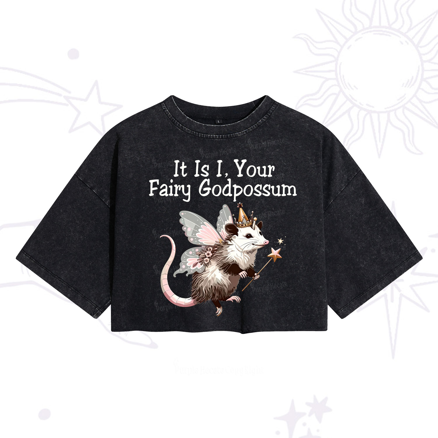 Purplehecate It Is I Your Fairy Godpossum Washed Cropped T-Shirt