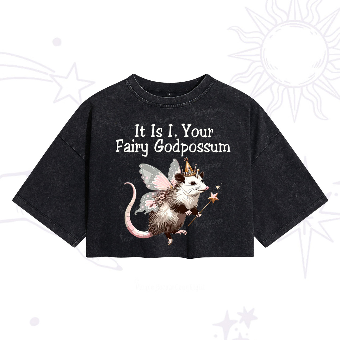 Purplehecate It Is I Your Fairy Godpossum Washed Cropped T-Shirt