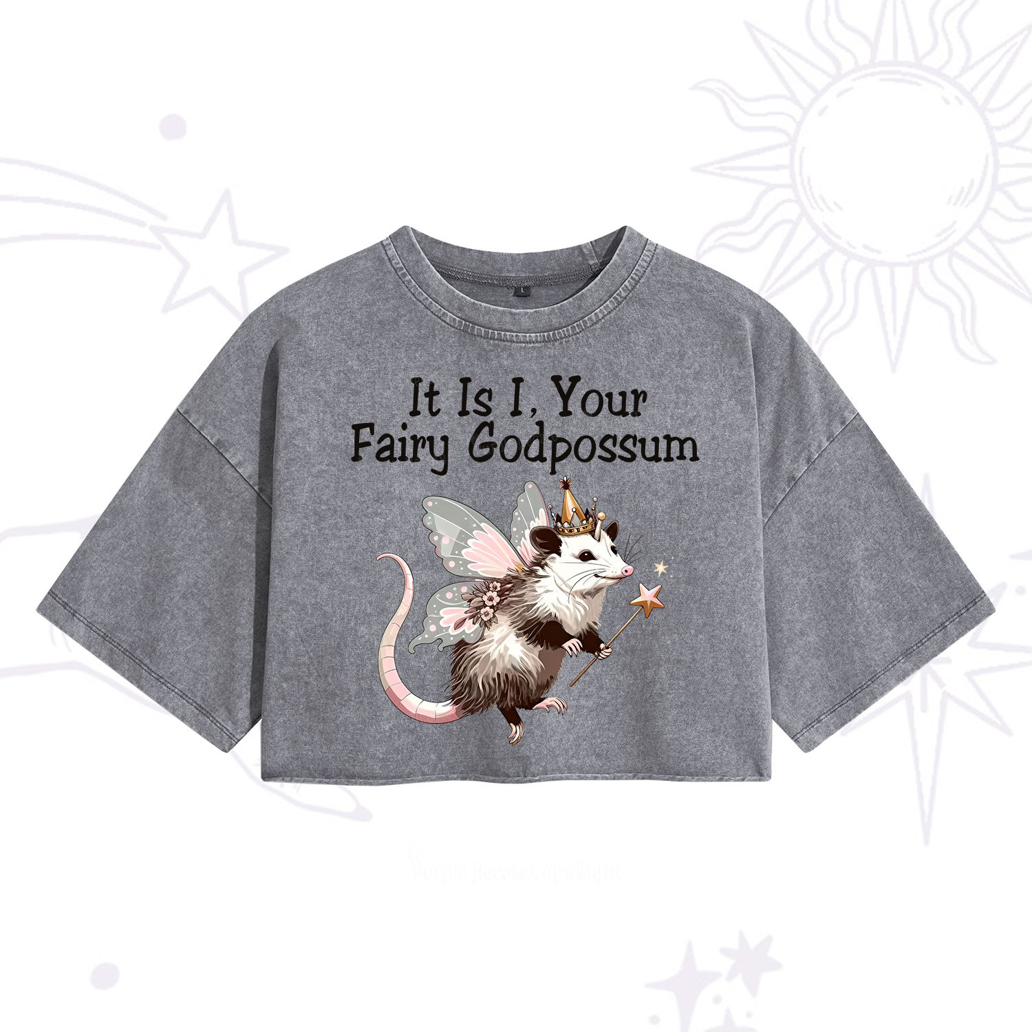 Purplehecate It Is I Your Fairy Godpossum Washed Cropped T-Shirt