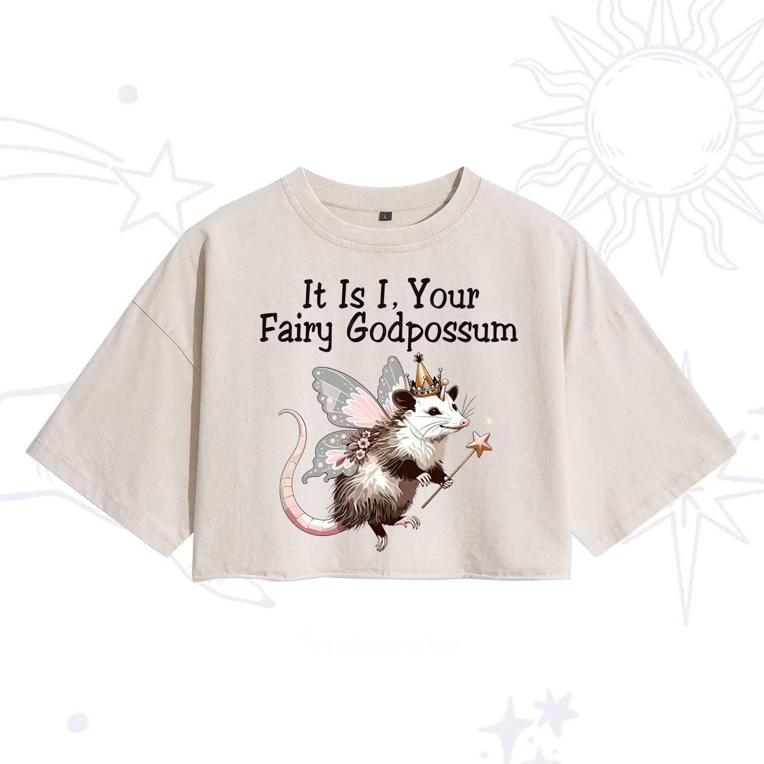 Purplehecate It Is I Your Fairy Godpossum Washed Cropped T-Shirt