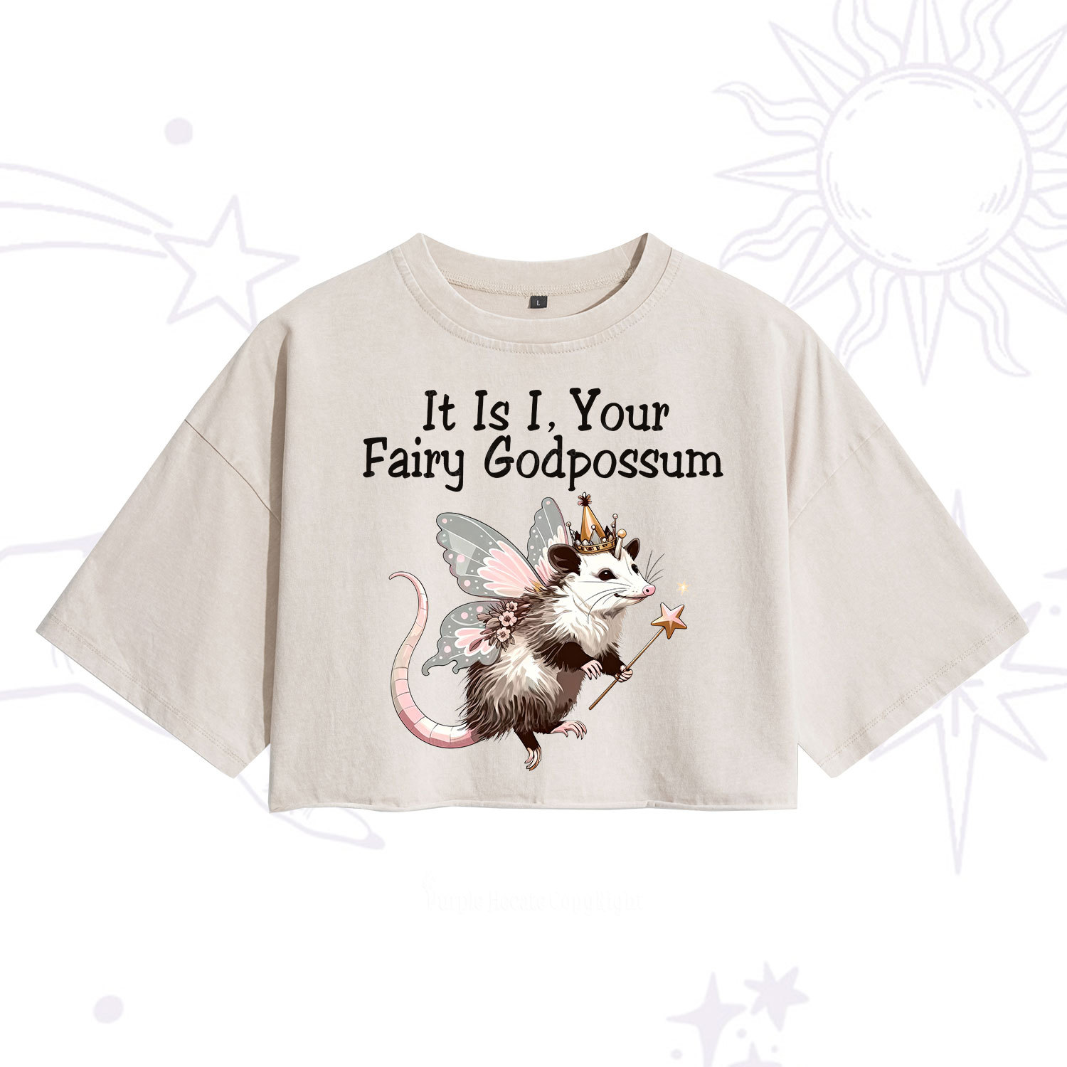 Purplehecate It Is I Your Fairy Godpossum Washed Cropped T-Shirt