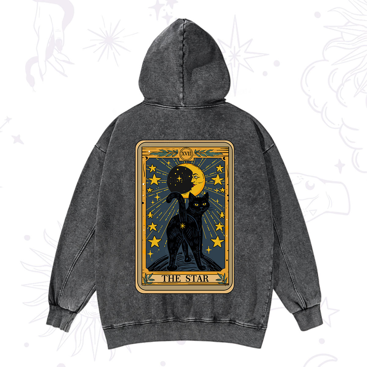 Purplehecate The Star Tarot Cat Washed Hoodie