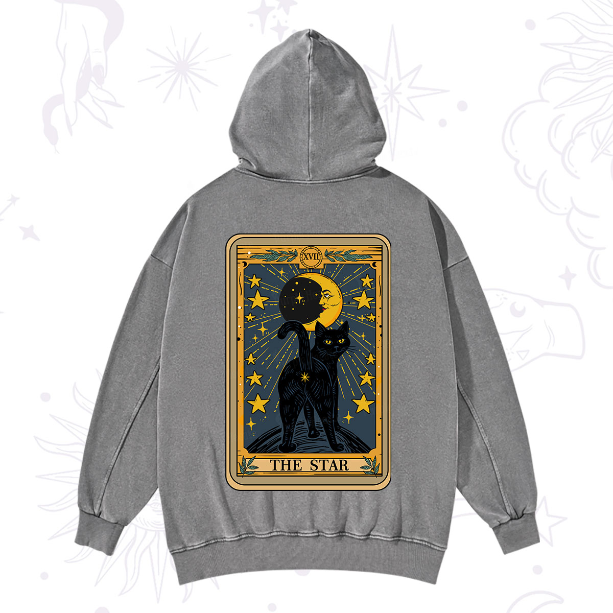 Purplehecate The Star Tarot Cat Washed Hoodie