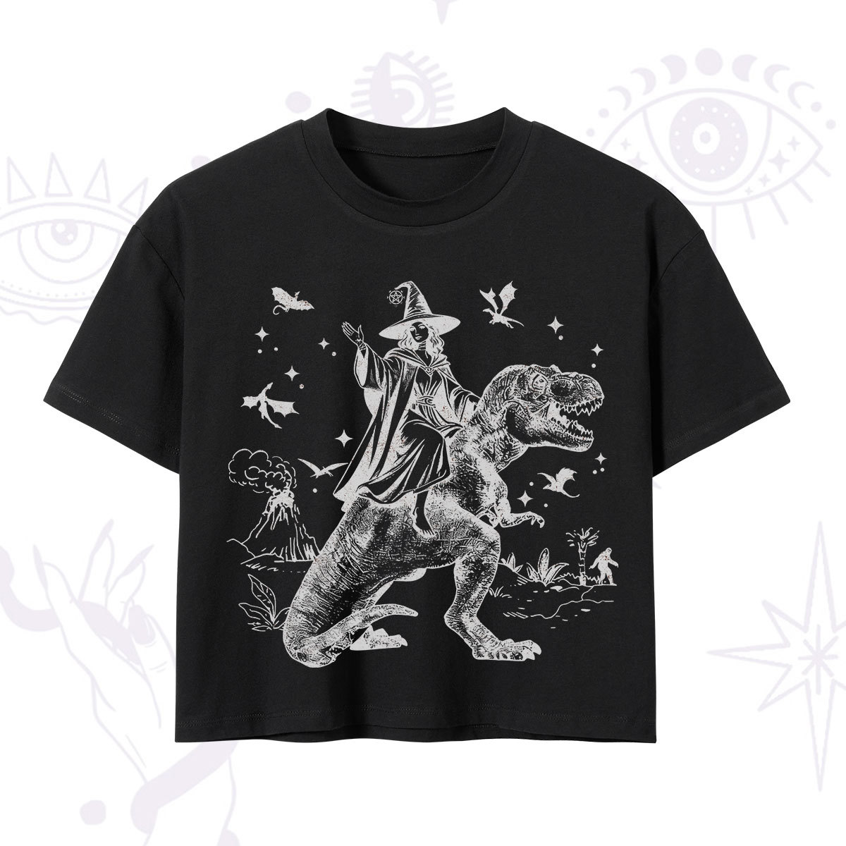 Purplehecate Witch Riding Dino Crop T-Shirt
