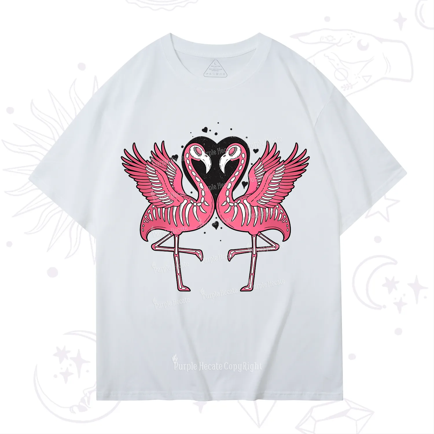 Purplehecate Witchy Pink Flamingo Skull Valentine T-Shirt
