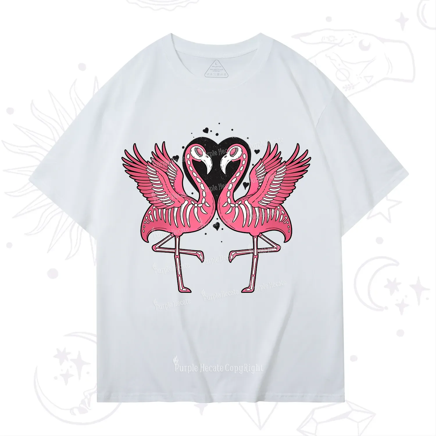 Purplehecate Witchy Pink Flamingo Skull Valentine T-Shirt