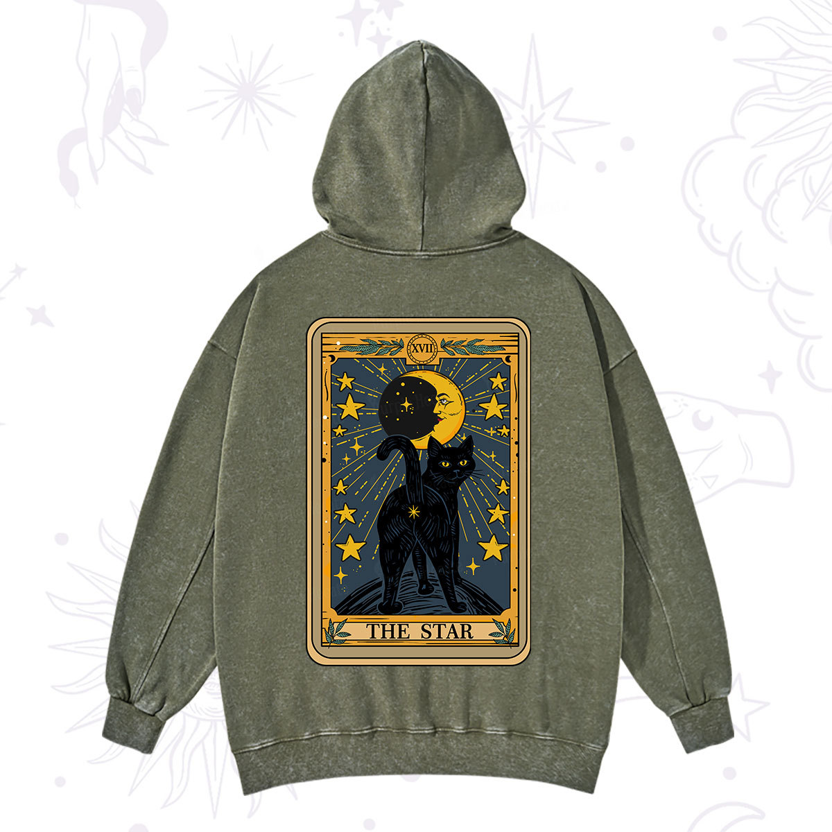 Purplehecate The Star Tarot Cat Washed Hoodie