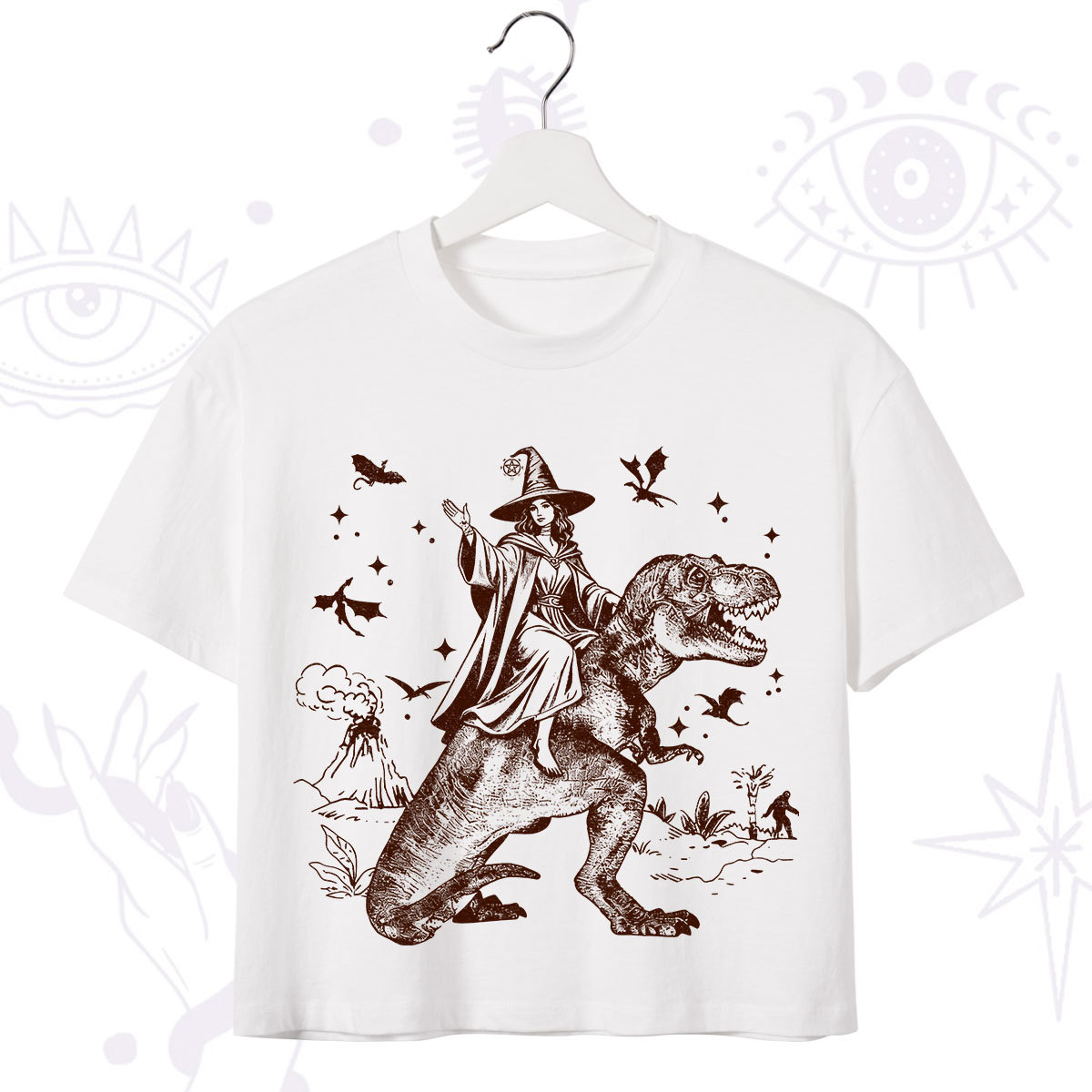 Purplehecate Witch Riding Dino Crop T-Shirt