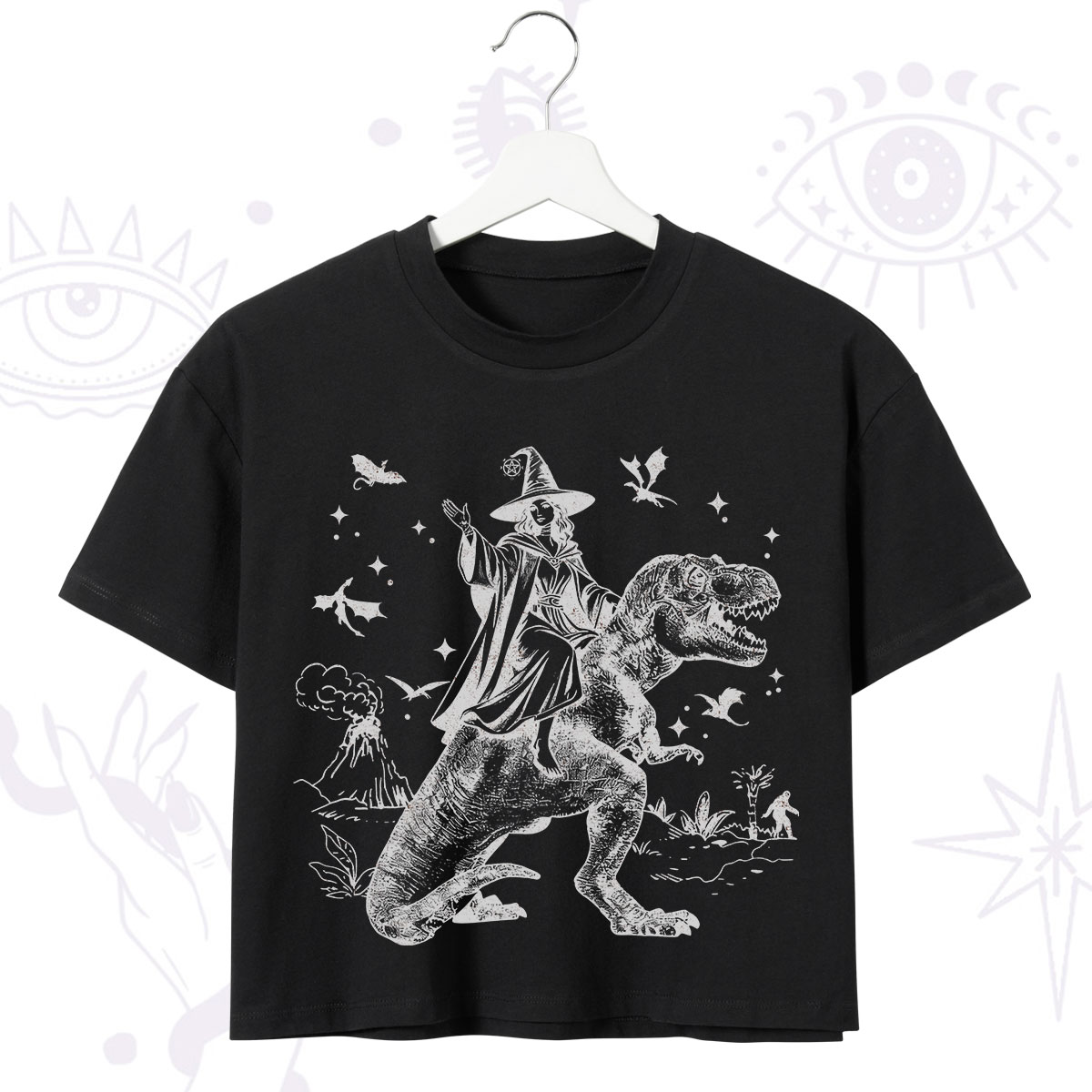 Purplehecate Witch Riding Dino Crop T-Shirt