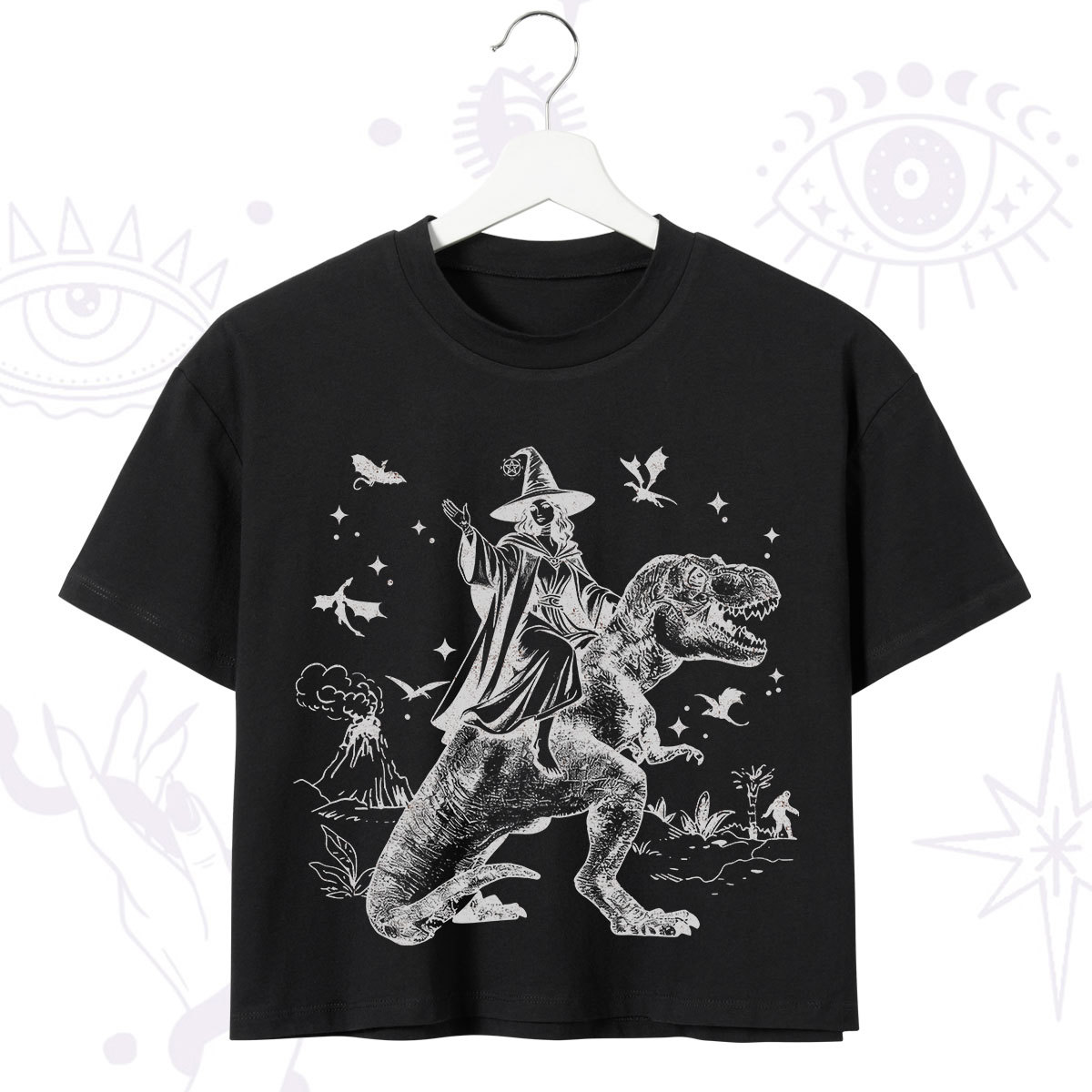 Purplehecate Witch Riding Dino Crop T-Shirt