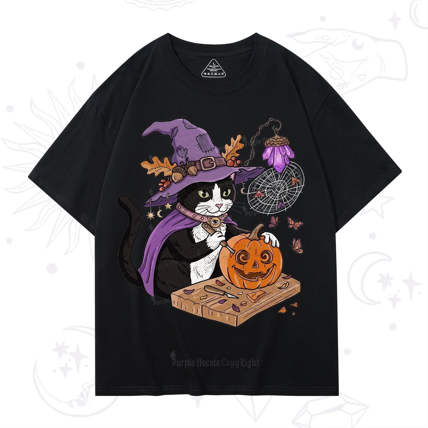 Purplehecate Pumpkin Carving Witch Cat T-Shirt