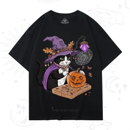 Purplehecate Pumpkin Carving Witch Cat T-Shirt