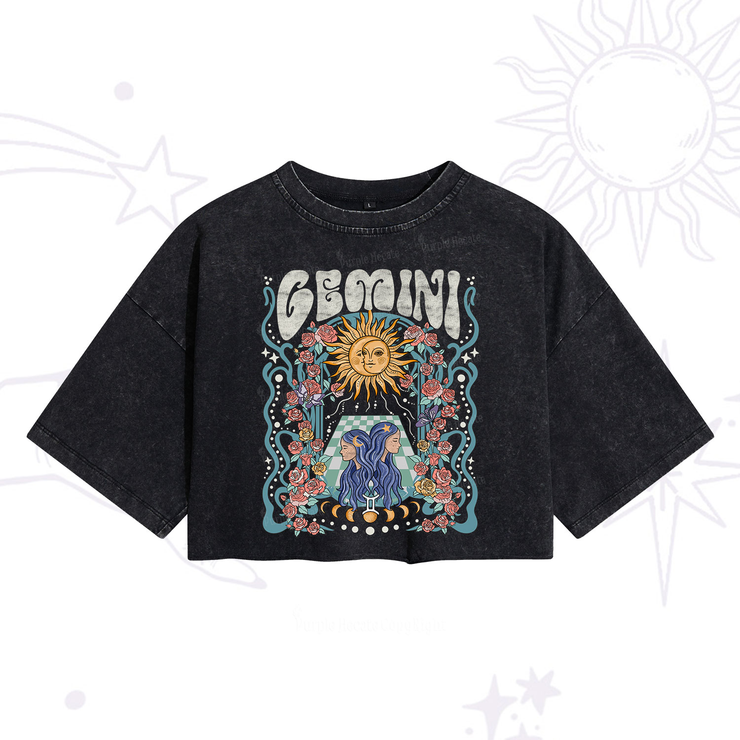 Purplehecate Gemini Spirit Zodiac Washed Cropped T-Shirt