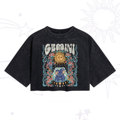 Purplehecate Gemini Spirit Zodiac Washed Cropped T-Shirt
